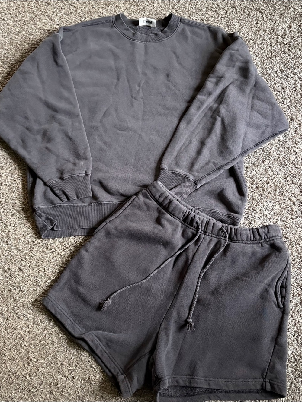 Elwood Charcoal Gray Crewneck Sweatshirt Shorts Set Organic Cotton Loungewear